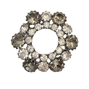 Smoky Gray & Crystal Clear Rhinestone Vintage Wreath Brooch